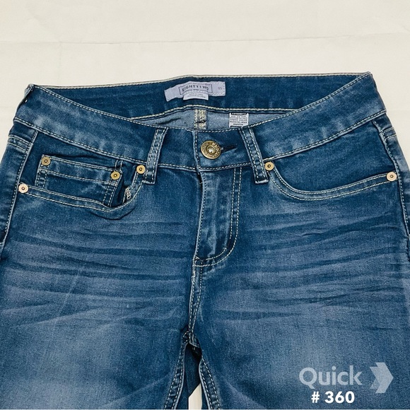 sz 5 - New Eighty Two Med Blue Cuffed Cropped Skinny Jeans - Picture 2 of 6
